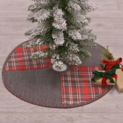 21 In. Anderson Cherry Red Rustic Christmas Decor Patchwork Mini Tree Skirt -Northlight Shop vhc brands christmas tree skirts 32215 31 1000