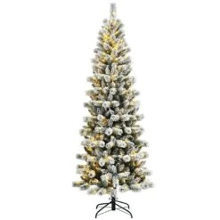 5 Ft. Pre-Lit LED White Snow Flocked Artificial Christmas Tree With 140 LED Lights And Remote Cotrol