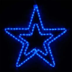 22 In. 124-Light LED Blue Hanging Double 5 Point Star