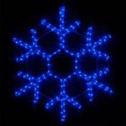 36 In. 218-Light LED Blue 18 Point Hanging Snowflake Decor