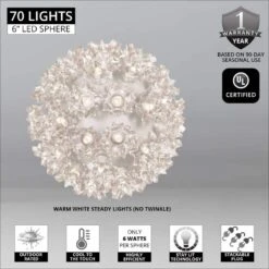 6 In. 70-Light LED Warm White Decorative Starlight Sphere 9 6 In. 70-Light LED Warm White Decorative Starlight Sphere -Northlight Shop wintergreen lighting christmas novelty lights 76468 4f 1000