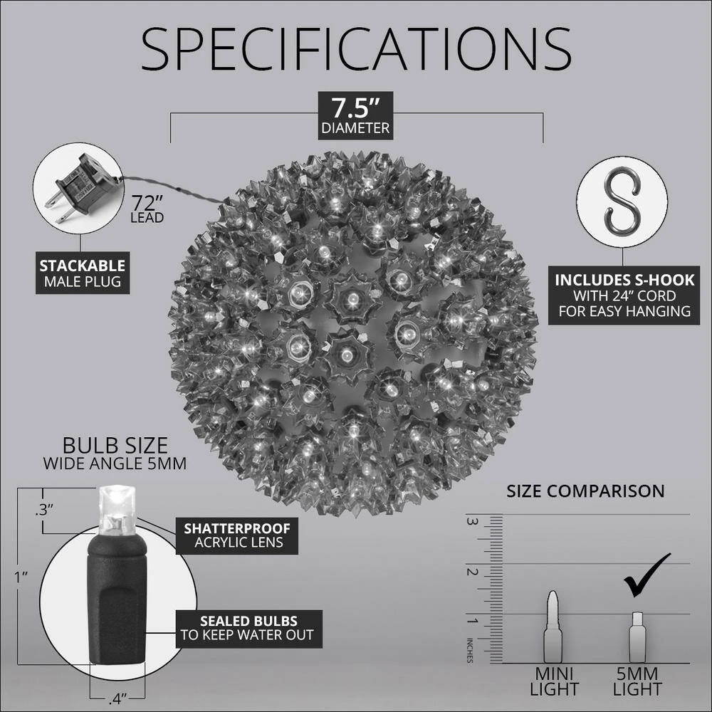 7.5 In. 120-Light LED Red Decorative Starlight Sphere 5 7.5 In. 120-Light LED Red Decorative Starlight Sphere - Image 5