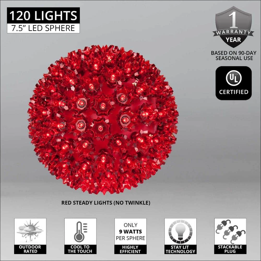 7.5 In. 120-Light LED Red Decorative Starlight Sphere 4 7.5 In. 120-Light LED Red Decorative Starlight Sphere - Image 4