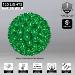7.5 In. 120-Light LED Green Decorative Starlight Sphere 7 7.5 In. 120-Light LED Green Decorative Starlight Sphere -Northlight Shop wintergreen lighting christmas novelty lights 76488 4f 1000